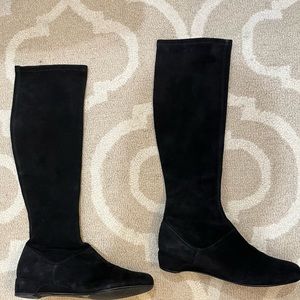 Stuart Weitzman flat black suede tall boots. Size 8